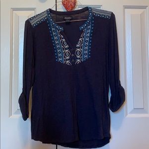 Lucky Brand Navy Embroidered Long Sleeve Shirt